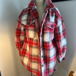 Bagatelle Red and White Plaid Teddy Jacket